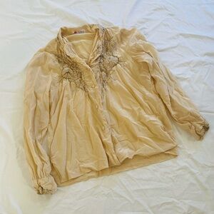 80's Butter Yellow 100% Silk Botton Down Blouse Medium/38